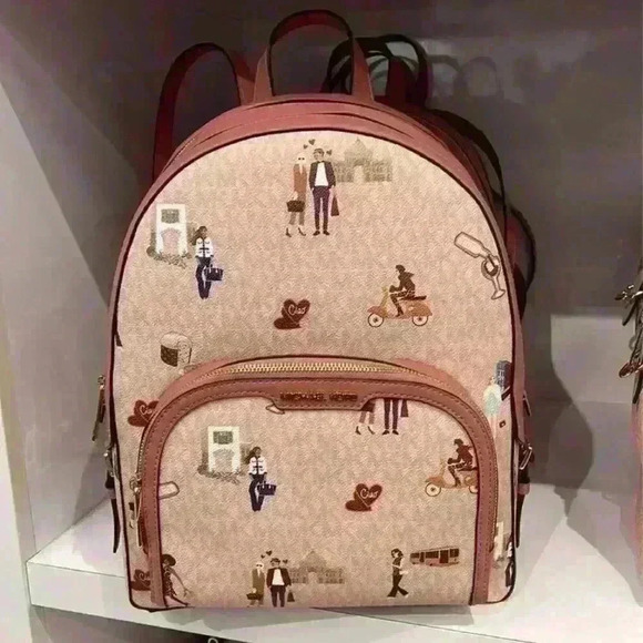 MICHAEL KORS BACKPACK JAYCEE LARGE ZIP JET SET GIRLS PRINT DK POWDER BLUSH MULTI